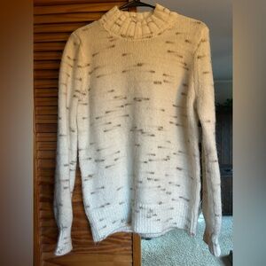 LOFT Women's Cream and Brown Crewneck Sweater